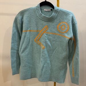 Zaket & Plover Love Pullover sweater, sage blue color with orange contrast knit